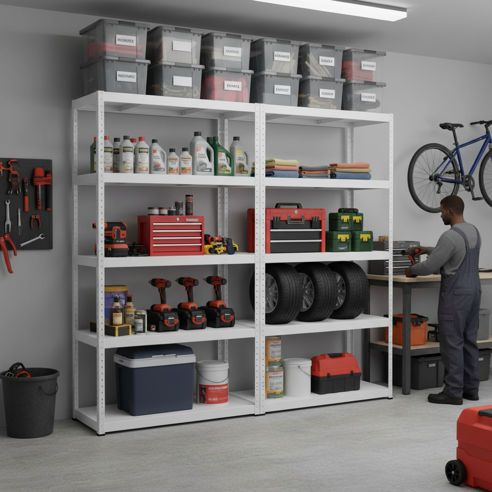 Heavy Duty Metal Garage Shelving - 1800mm High - Holds 90/130kg - Side view