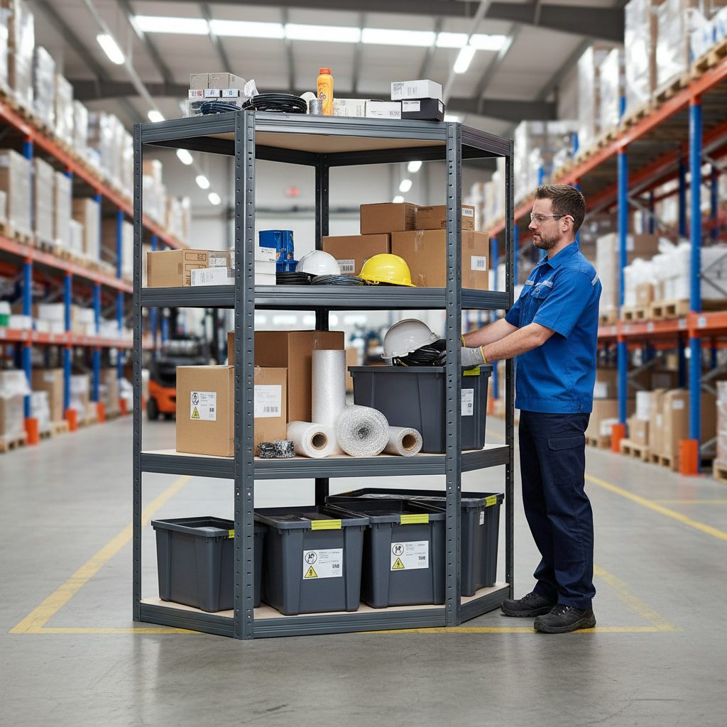 Heavy Duty Corner Shelving Unit - 1600mm High - 250kg Capacity - Grey Finish - Side view