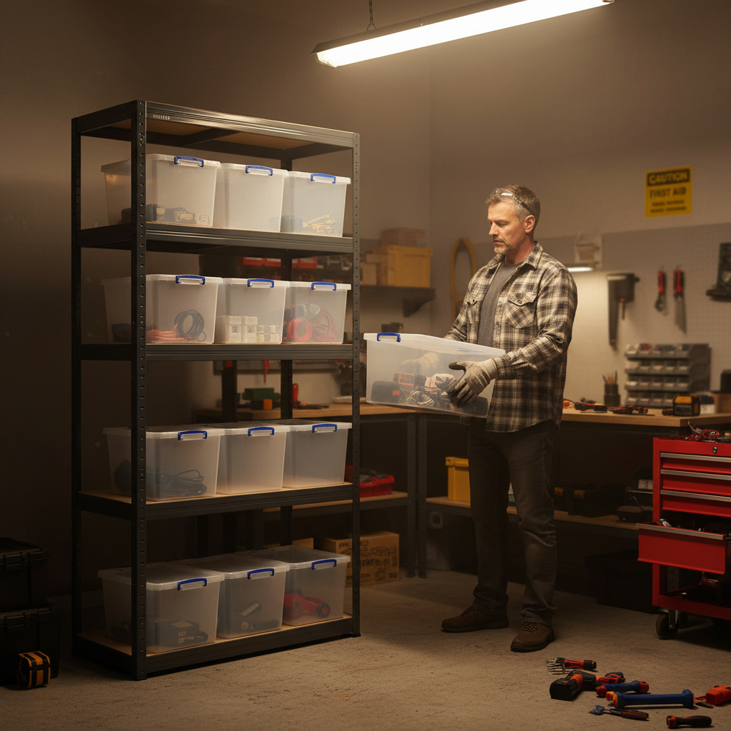 Premium 1800mm High Shelving Unit with 12x 33.5L Storage Boxes - Side view