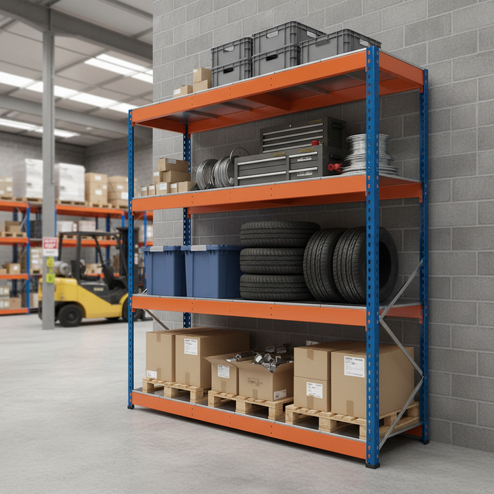 Heavy Duty Industrial Shelving - 2440mm High - 800kg Capacity - Steel - Front view