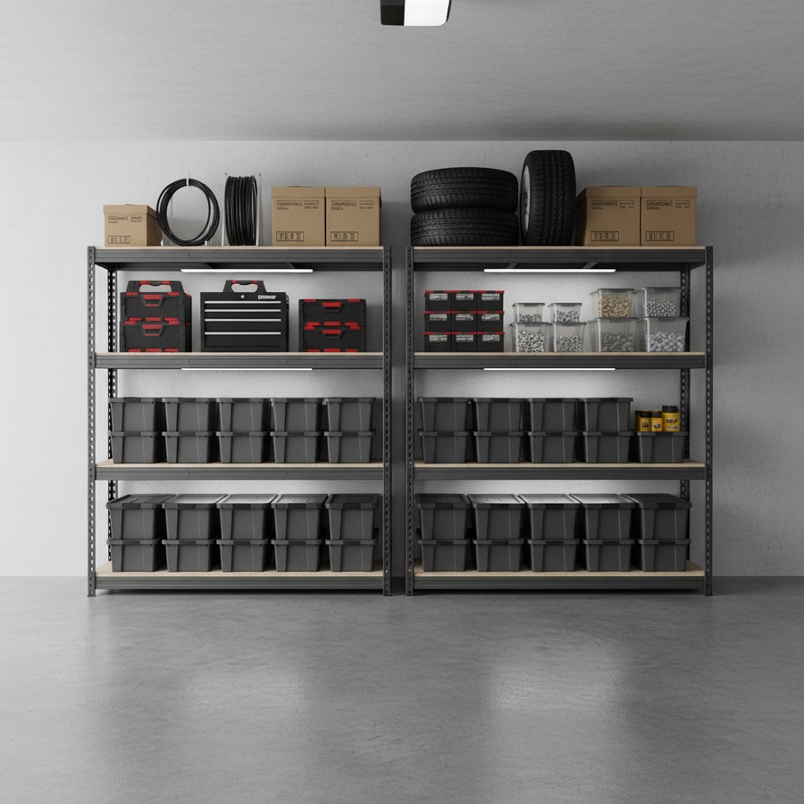 2x Heavy Duty Garage Shelving - 2000mm High - 500kg Capacity - Grey - Front view