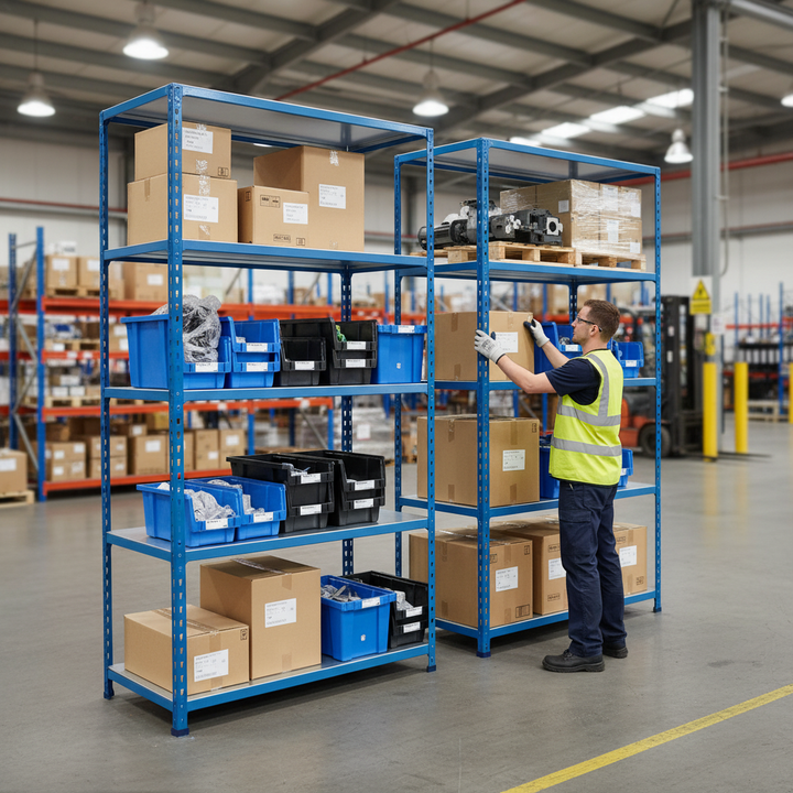 Premium Heavy Duty Industrial Shelving - 1830mm High - 200kg Capacity - Steel - Blue - Side view