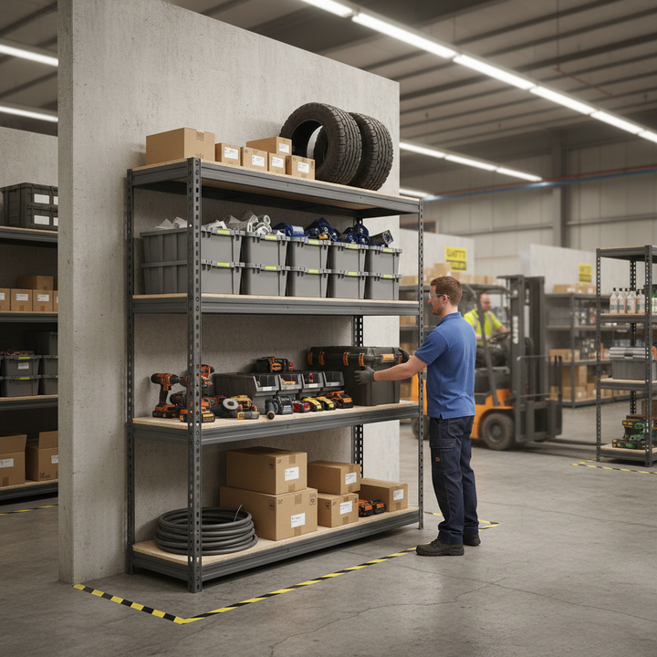 Heavy Duty Industrial Shelving - 1800mm High - 500kg Capacity - Grey - Side view
