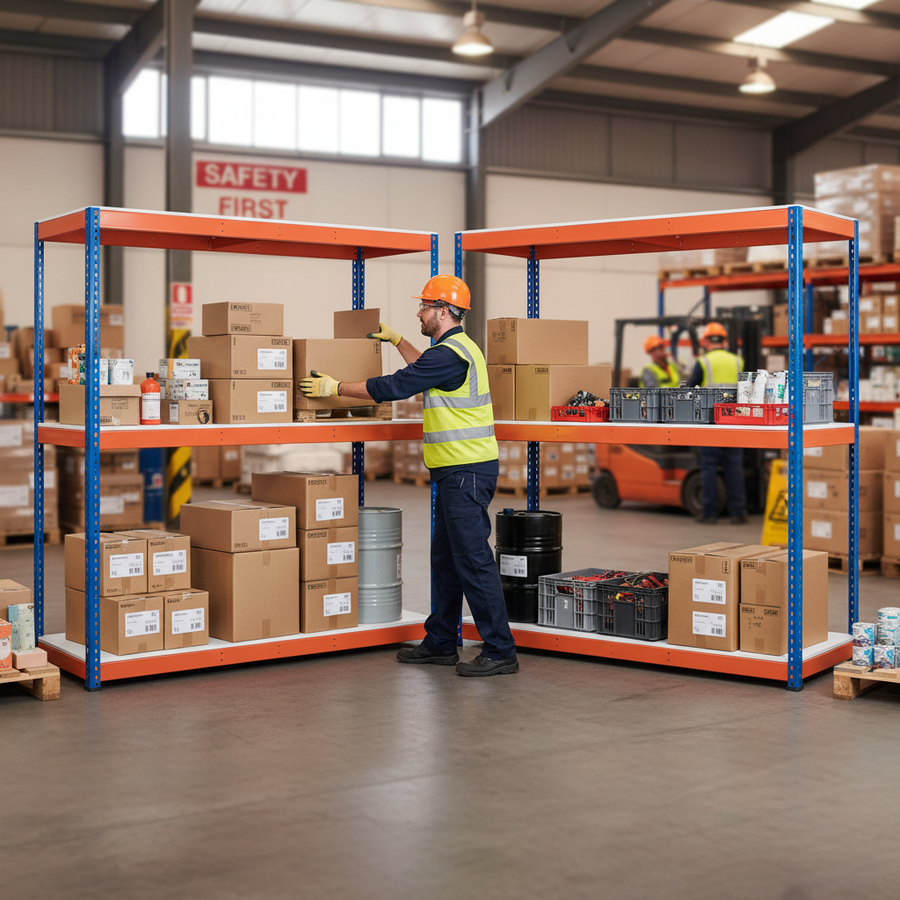 Heavy Duty Industrial Shelving - 3050mm High - 800kg Load Capacity - Blue & Orange - Front view