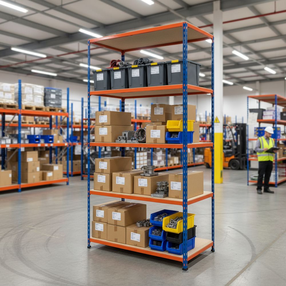 Heavy Duty Industrial Shelving - 2440mm High - 340kg Capacity - Chipboard - Side view