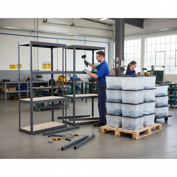 4x Heavy Duty Shelving Units - 1600mm High - Grey with 12x 24L Storage Boxes