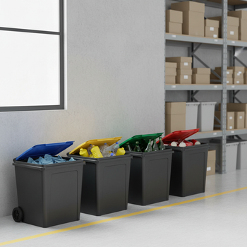 4 Pack of 50L Heavy Duty Recycling Bins with Flip Lid - Multiple Colours
