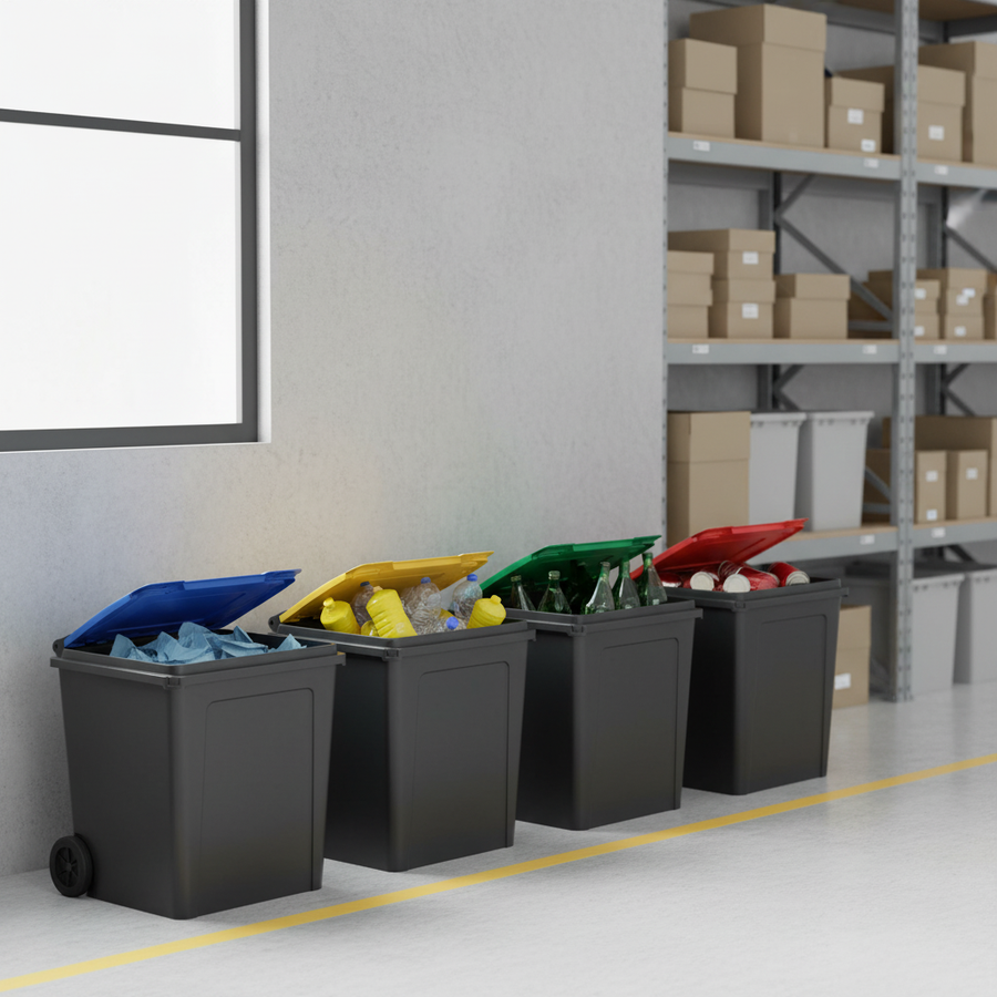 4 Pack of 50L Heavy Duty Recycling Bins with Flip Lid - Multiple Colours - Front view
