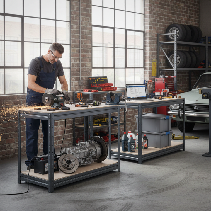 Premium Heavy Duty Workbenches - Adjustable Height & High Capacity - Side view