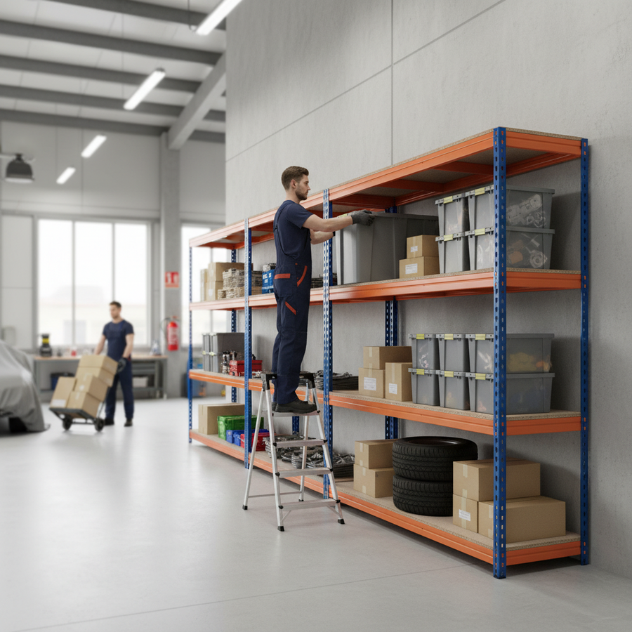 3x Premium Heavy Duty Garage Shelving - 2200mm High - 500kg Load Capacity - Front view