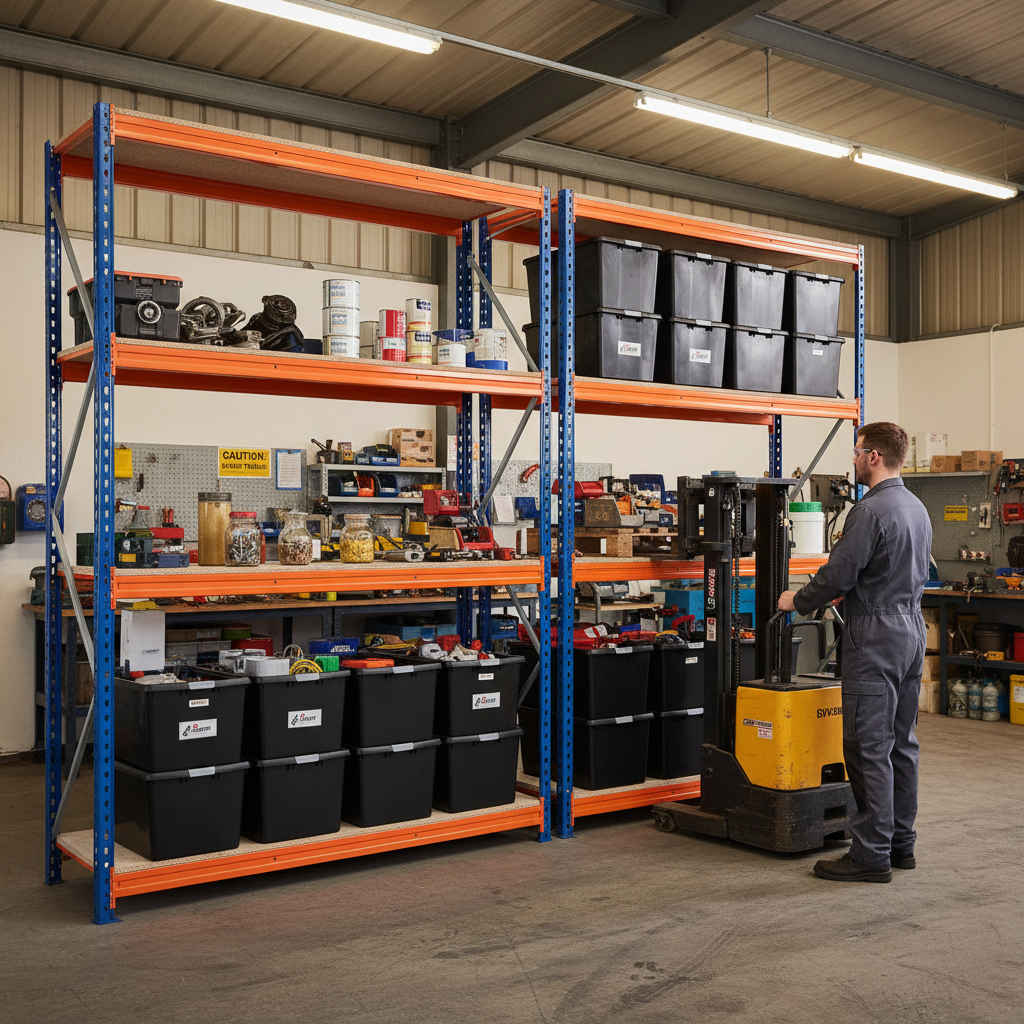 Premium Heavy Duty Shelving with 12x 62L Plastic Storage Boxes - 2200mm High - Side view
