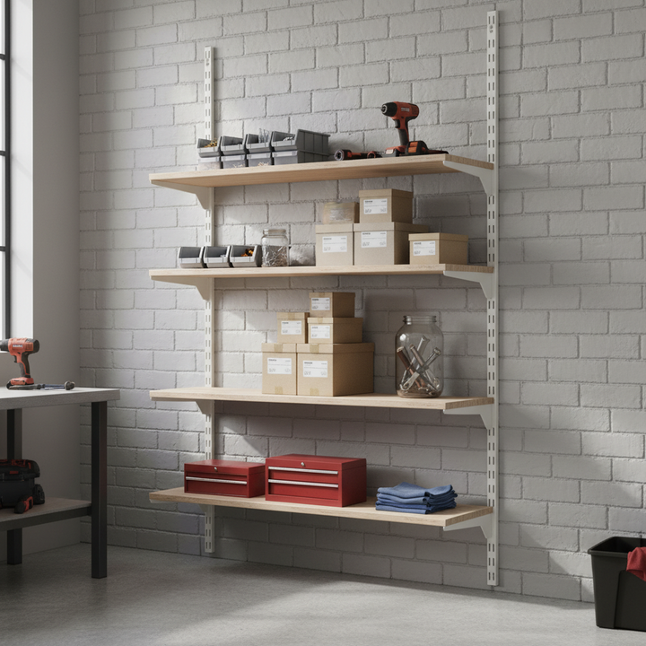 Heavy Duty Twin Slot Wall Mounted Shelving Uprights - Custom Build - White - Front view