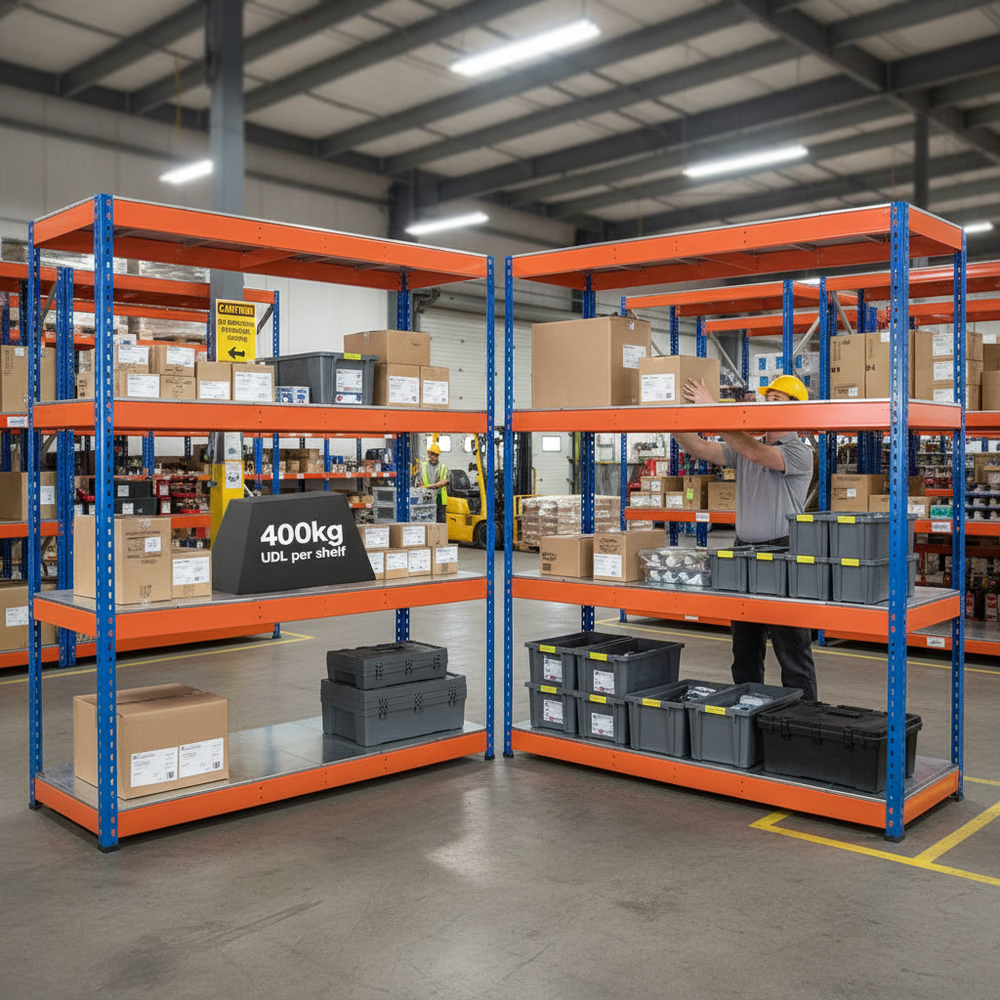 Heavy Duty Industrial Shelving - 1980mm High - 400kg Capacity - Steel - Side view