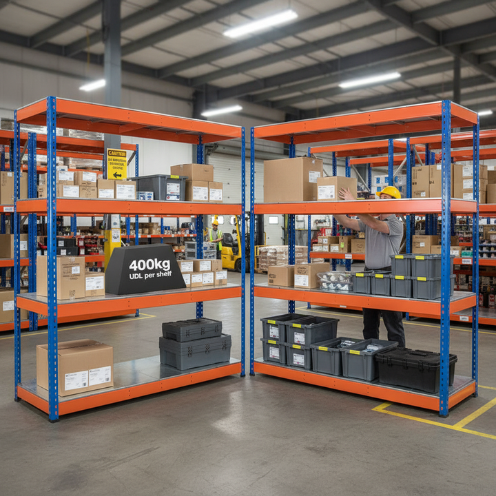 Heavy Duty Industrial Shelving - 1980mm High - 400kg Capacity - Steel - Side view