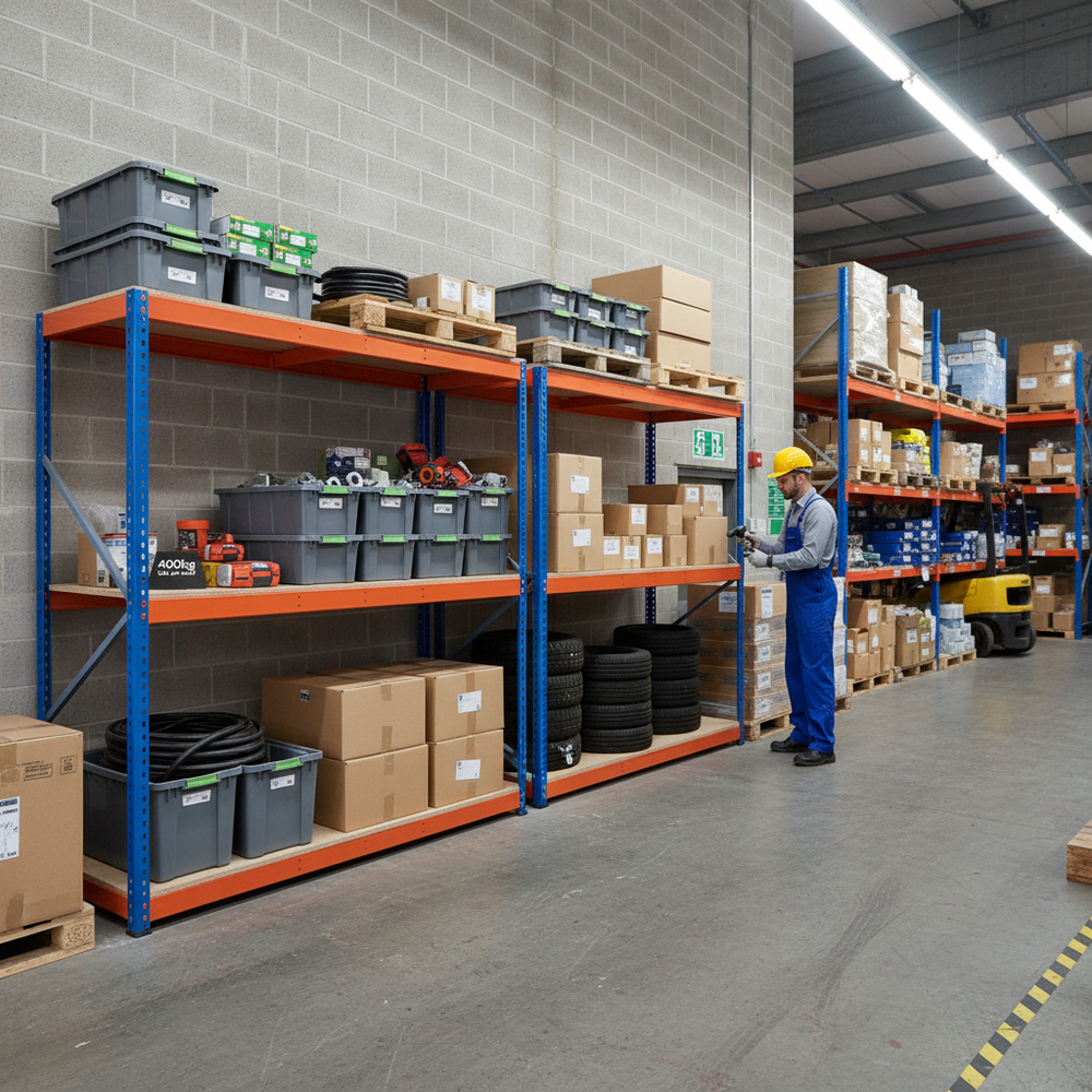 Premium Heavy Duty Industrial Shelving - 2440mm High - 400kg Capacity - Chipboard - Side view