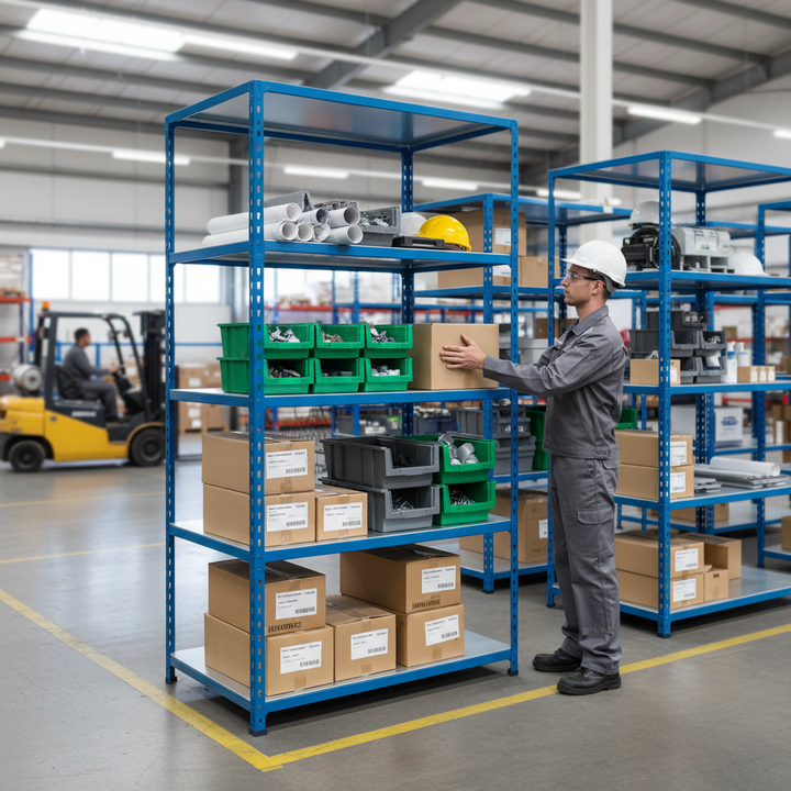 High-Performance Industrial Shelving Unit - 1830mm High - 200kg Capacity - Steel - Blue Finish - Side view
