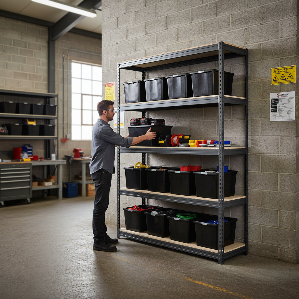 Heavy Duty Shelving Unit - 2000mm High with 12 Durable 37L Storage Boxes - Side view