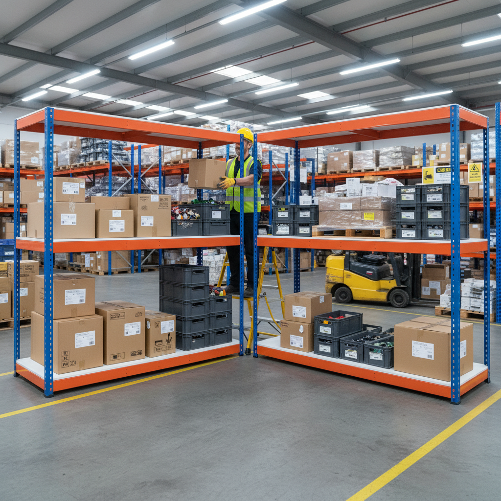 Heavy Duty Industrial Shelving - 3050mm High - 800kg Load Capacity - Blue & Orange - Side view
