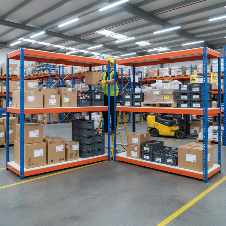 Heavy Duty Industrial Shelving - 3050mm High - 800kg Load Capacity - Blue & Orange - Side view
