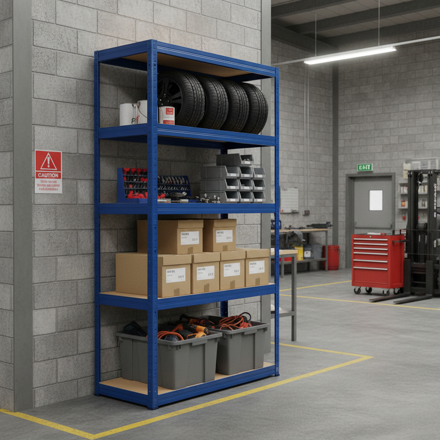 Heavy Duty Garage Shelving - 2130mm High - 200/280kg Capacity - Blue Finish - Front view
