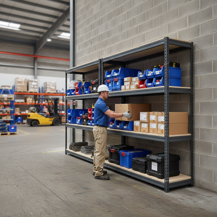 Premium Heavy Duty Industrial Shelving - 1800mm High - 500kg Capacity - Grey - Side view