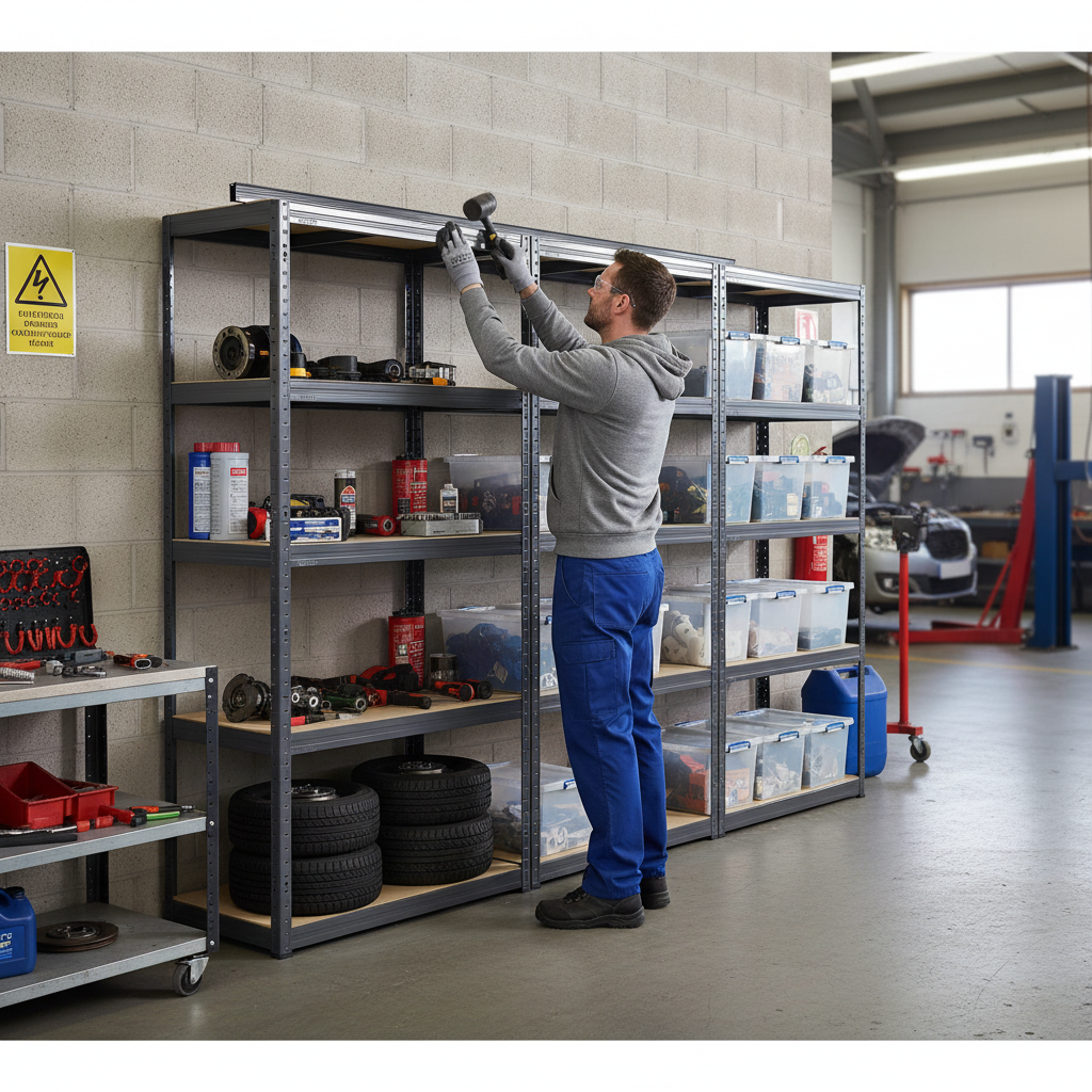 3x Heavy Duty Shelving Units - 2130mm High - Grey with 8x 33.5L Storage Boxes - Front view