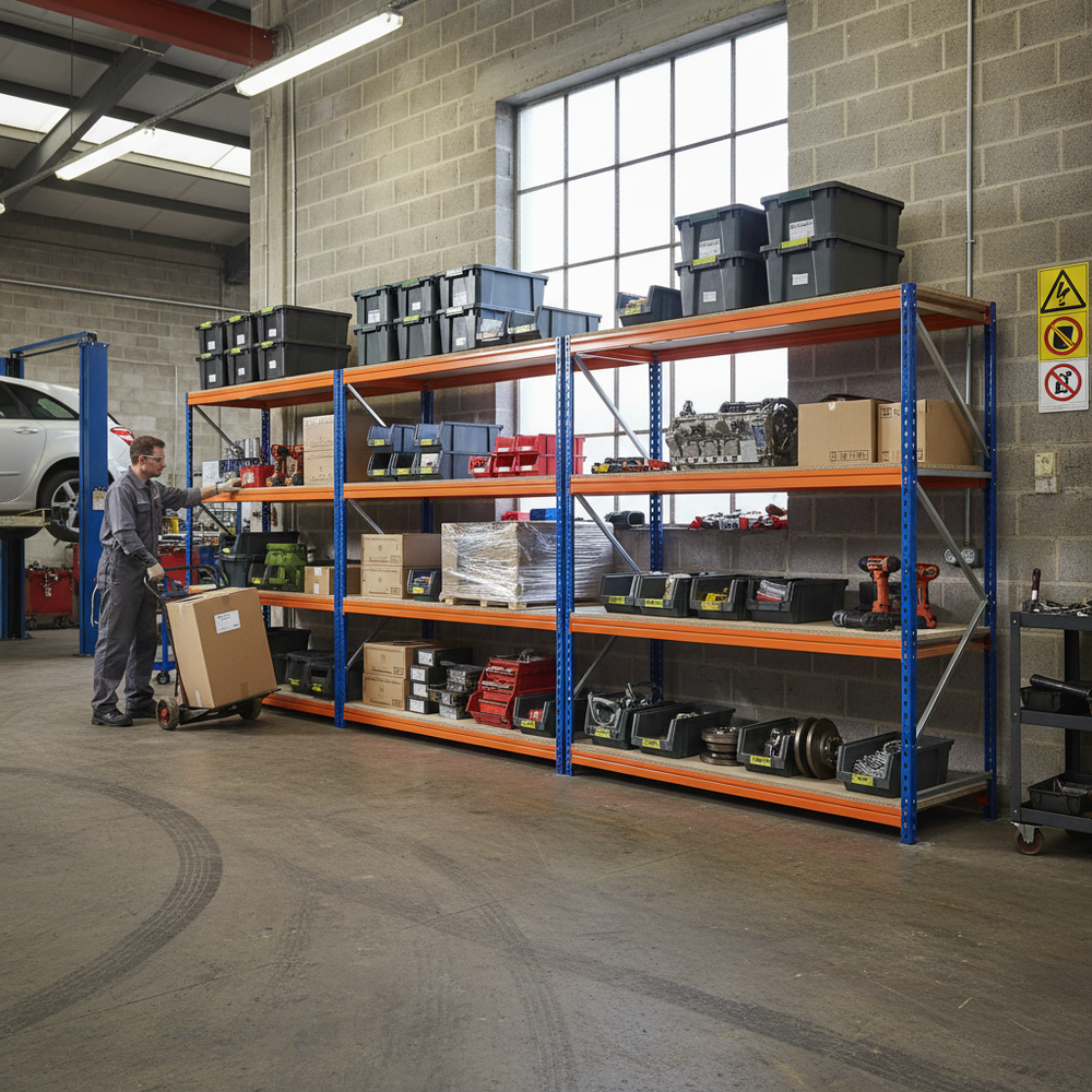 4x Premium Heavy Duty Garage Shelving - 2000mm High - 500kg Capacity - Side view