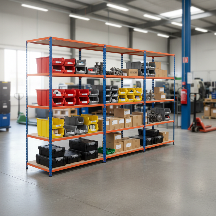 4x Heavy Duty Industrial Shelving - 1830mm High - 200kg Capacity - Chipboard Construction - Front view