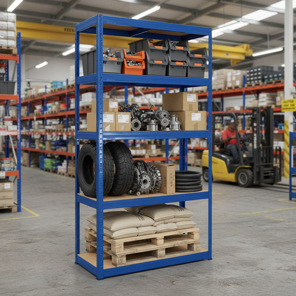 Premium Heavy Duty Shelving - 2130mm High - 200/280kg Load Capacity - Blue Finish - Side view