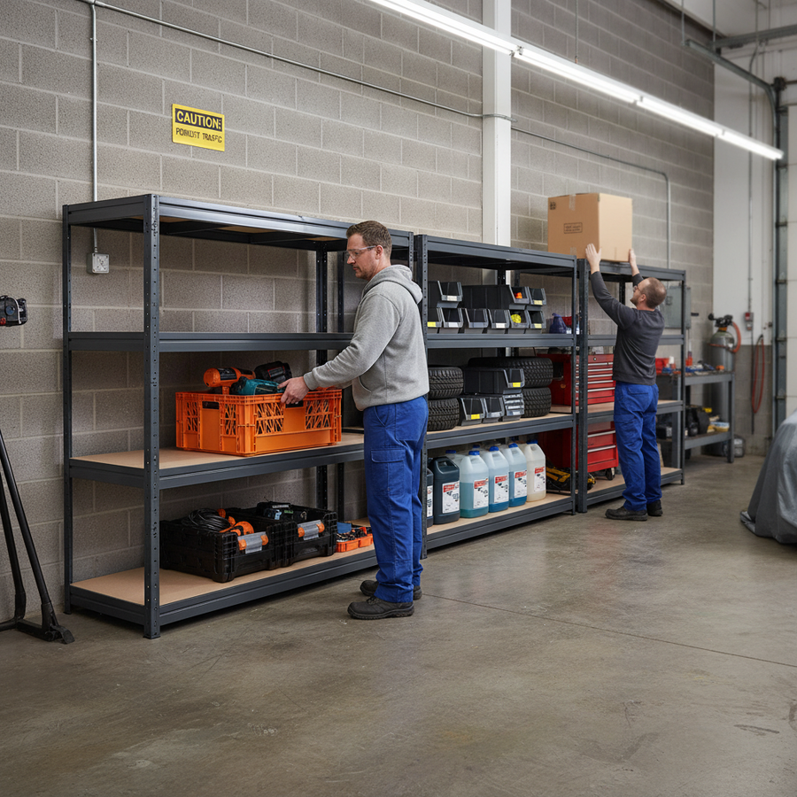 Premium Heavy Duty Garage Shelving - 1770mm Height - Up to 600kg Capacity - Grey - Front view
