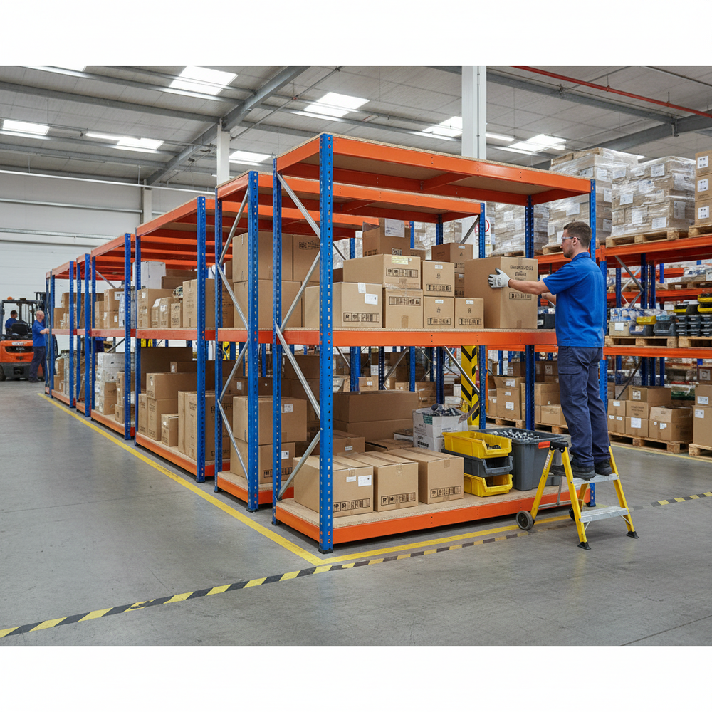 Premium Industrial Shelving System - 2440mm High - 800kg Capacity - Chipboard - Side view