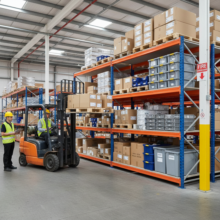 Heavy Duty Industrial Shelving - 1600mm High - 500kg Load Capacity - Blue & Orange - Side view