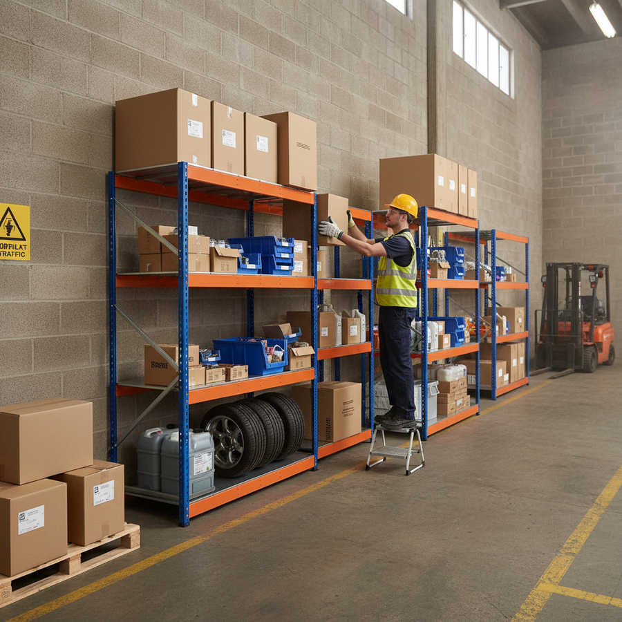 5x Heavy Duty Industrial Shelving - 1677mm High - 400kg Capacity - Steel Construction - Front view