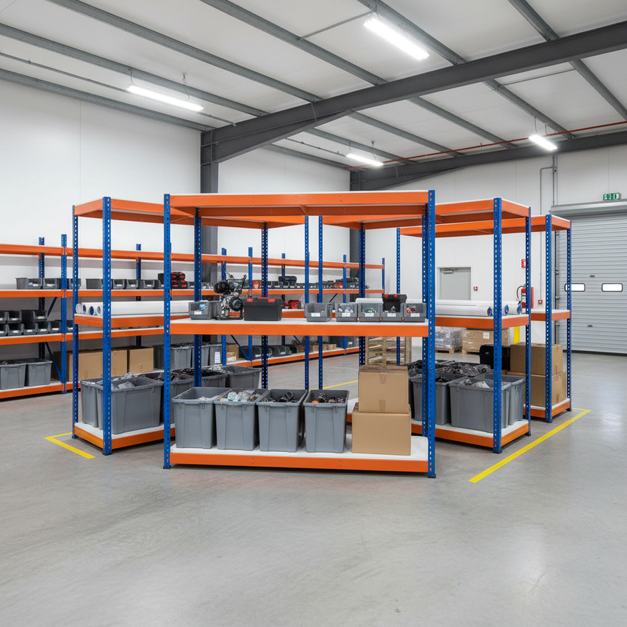 Heavy Duty Industrial Shelving - 1980mm High - 400kg Load Capacity - Melamine - Blue & Orange - Front view