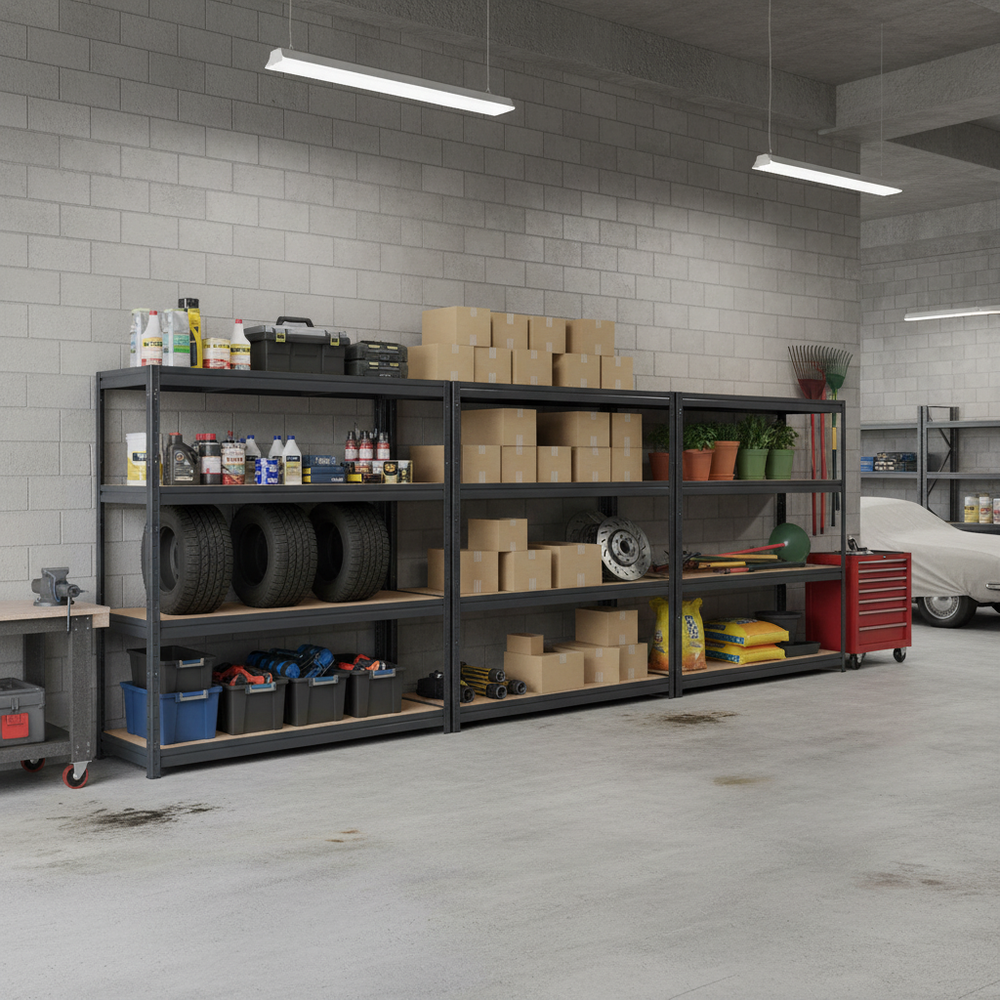 Premium Heavy Duty Garage Shelving - 1770mm High - Up to 600kg Load Capacity - Grey - Side view