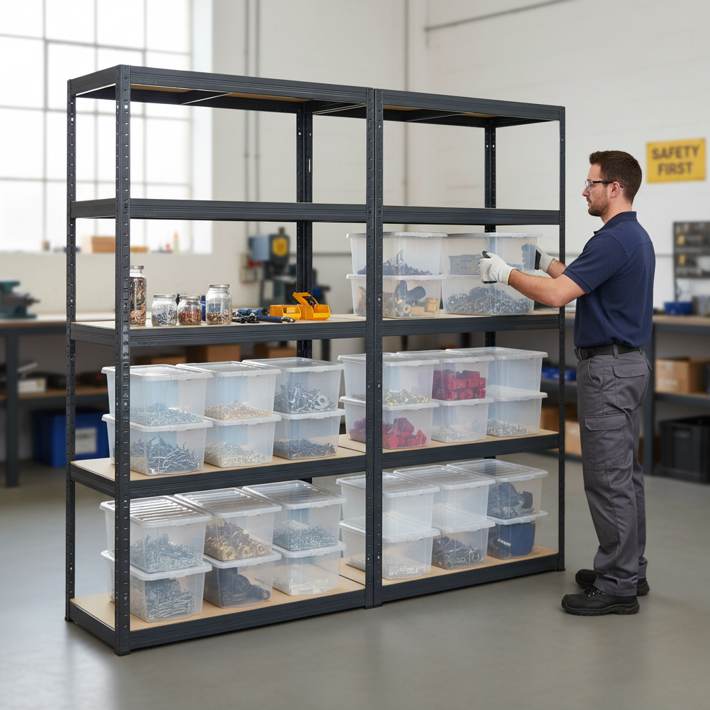 Heavy Duty Shelving Unit with 12x 60L Plastic Storage Boxes - 1800mm High - Grey - Front view