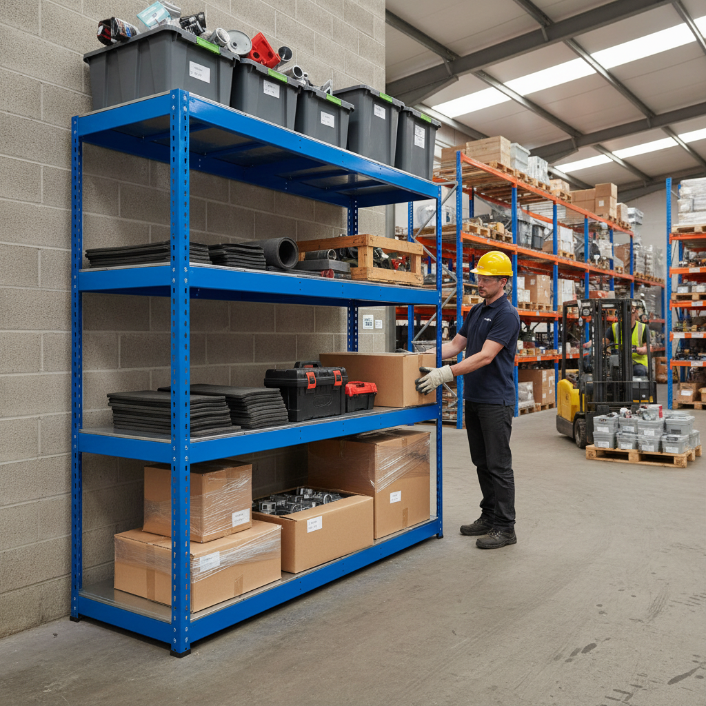 Premium Industrial Shelving - 1677mm High - 400kg Load Capacity - Steel Construction - Blue - Side view