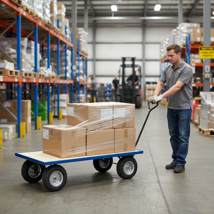 Heavy Duty General Purpose Platform Truck with Pneumatic Wheels - Side view