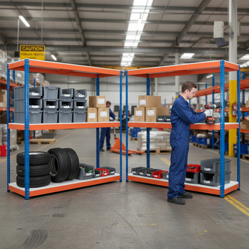 Heavy Duty Industrial Shelving - 1980mm High - 400kg Capacity - Blue & Orange