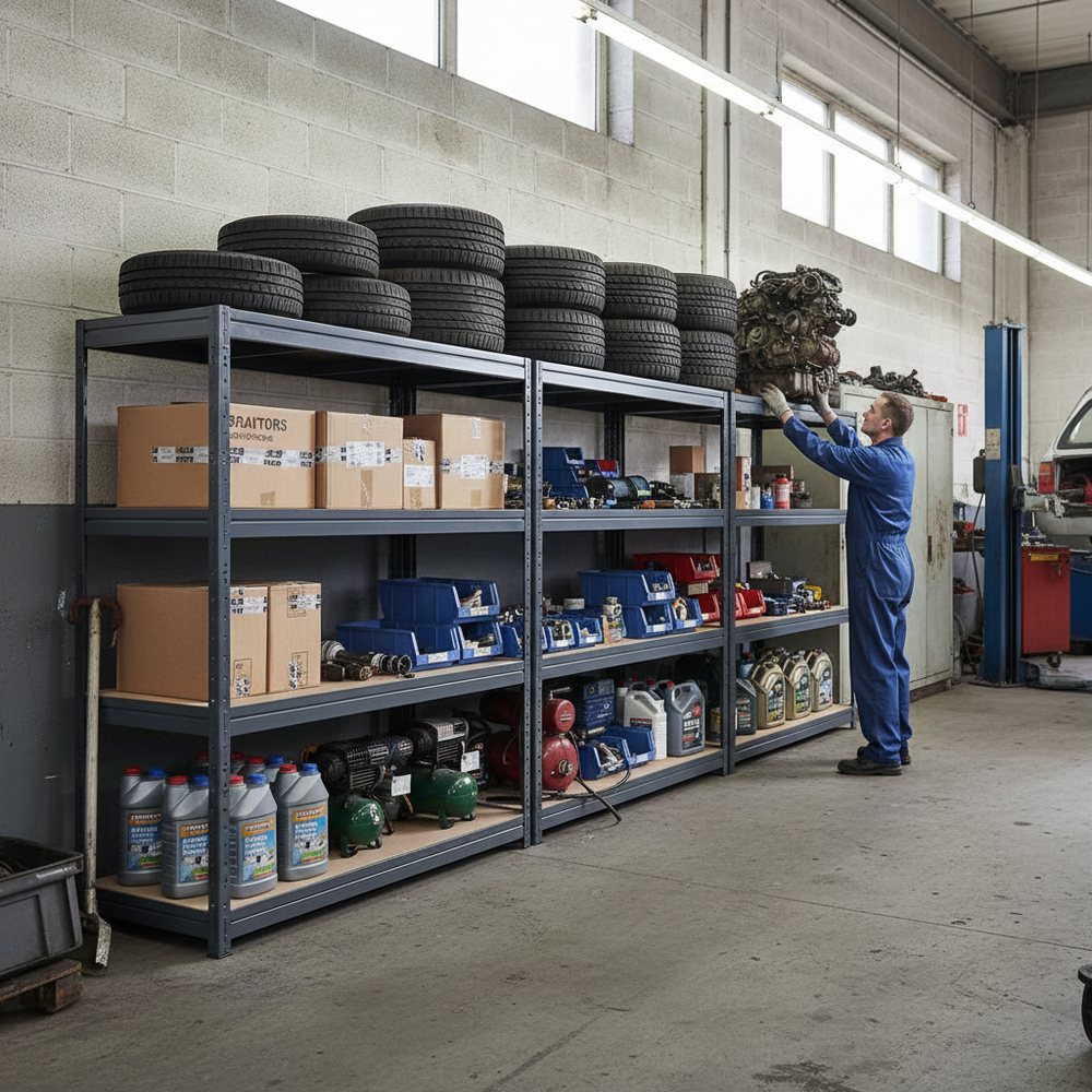 Premium Heavy Duty Garage Shelving - 1770mm Height - Up to 600kg Capacity - Grey - Side view