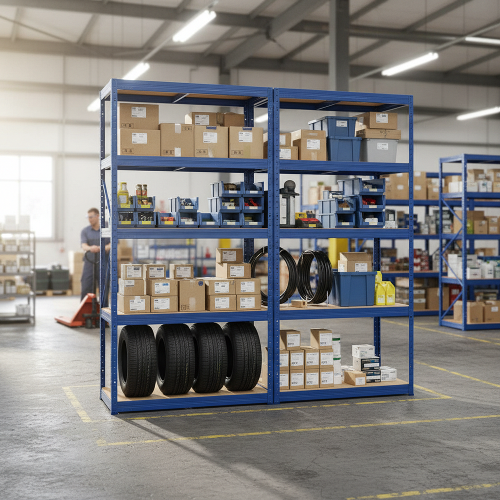 Premium Industrial Shelving - 1800mm High - 200/280kg Capacity - Blue - Side view