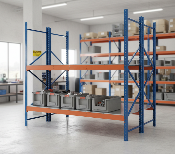 Additional Heavy Duty Steel Shelf - Blue & Orange for Shelving Units - Front view