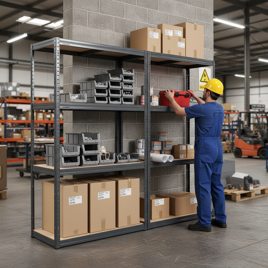 Premium Industrial Shelving Unit - 1600mm High - 200kg Capacity - Grey - Front view