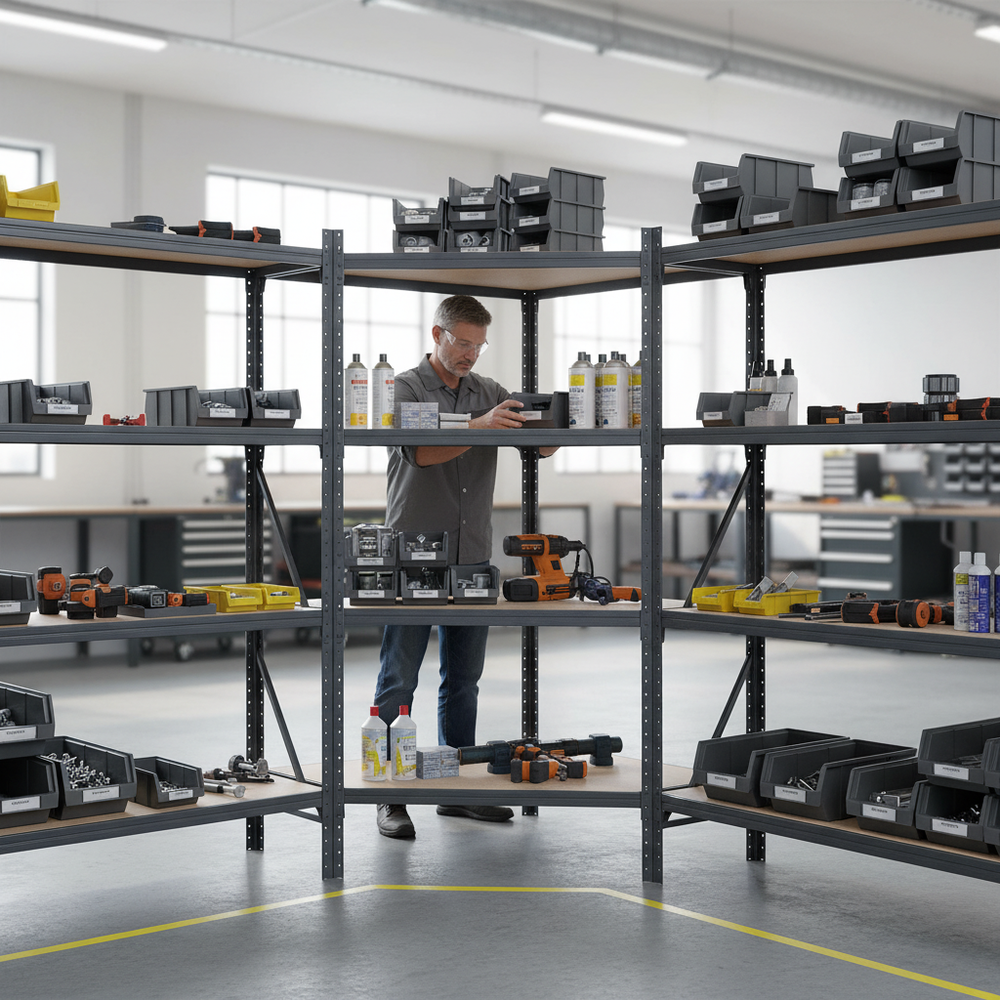 2x Additional Heavy Duty Shelves for Corner Shelving Units - Grey - Side view