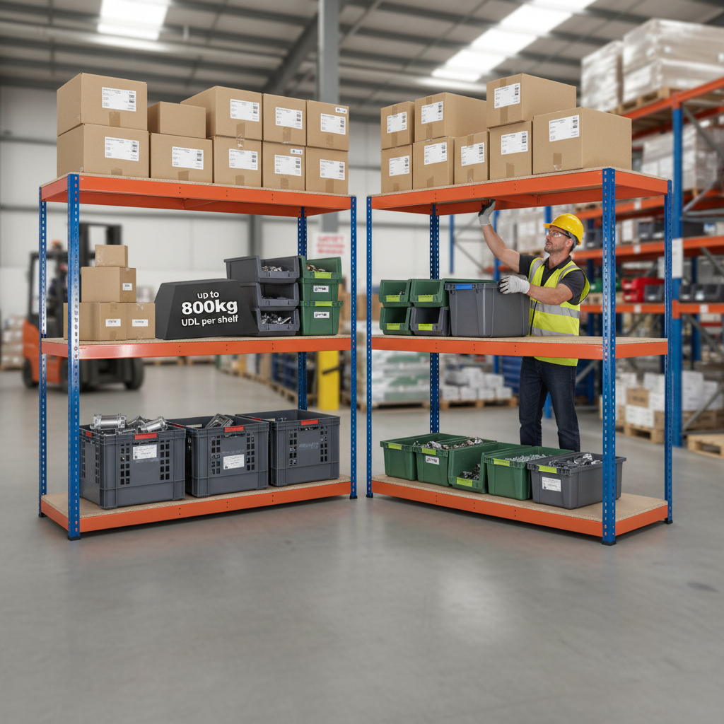 Heavy Duty Industrial Shelving System - 2440mm High - 800kg Capacity - Chipboard - Front view