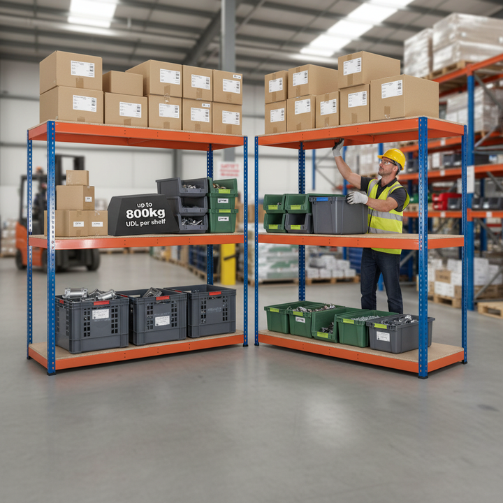 Heavy Duty Industrial Shelving System - 2440mm High - 800kg Capacity - Chipboard - Front view