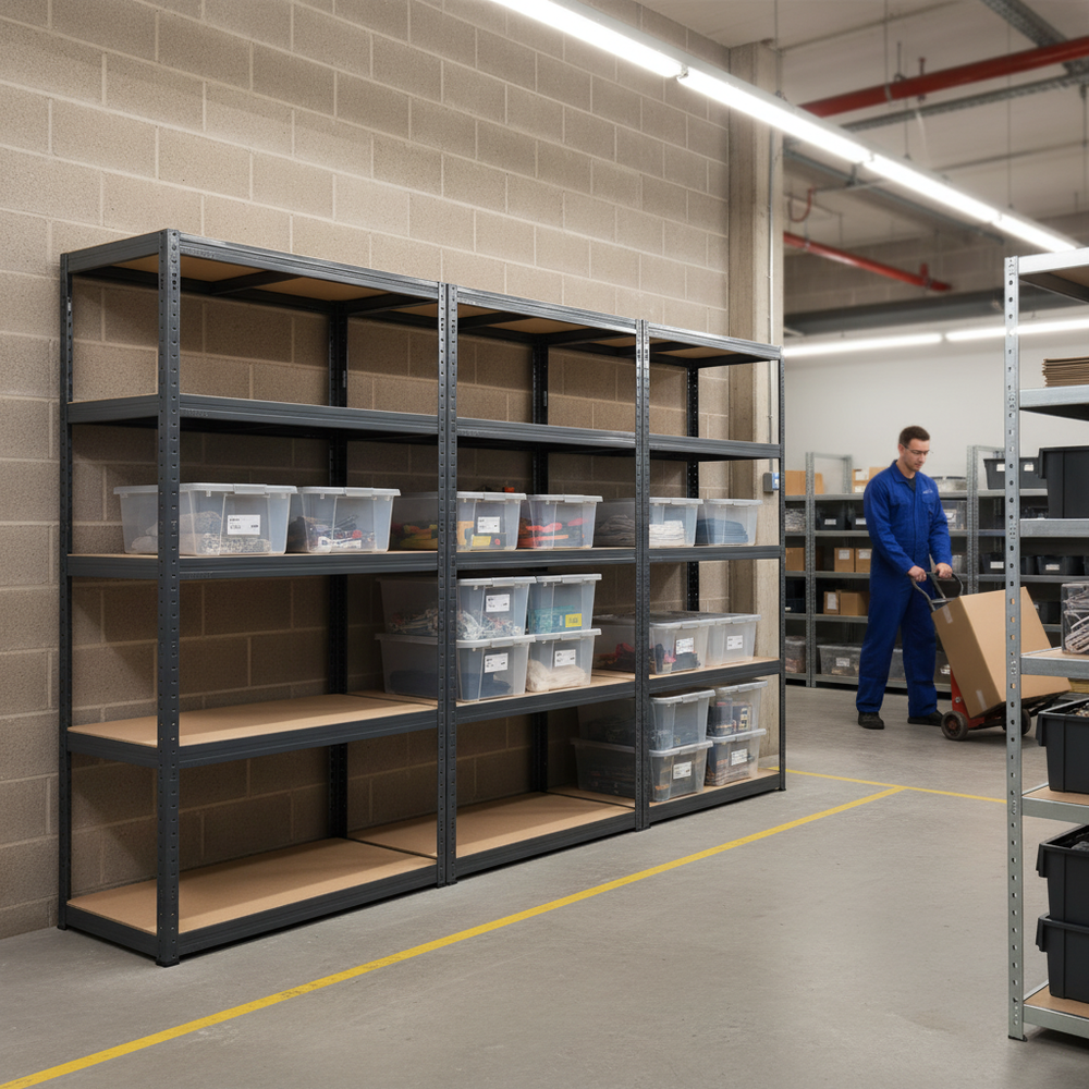 Premium Shelving Unit Bundle with 8x 60L Storage Boxes - 2130mm High - Side view