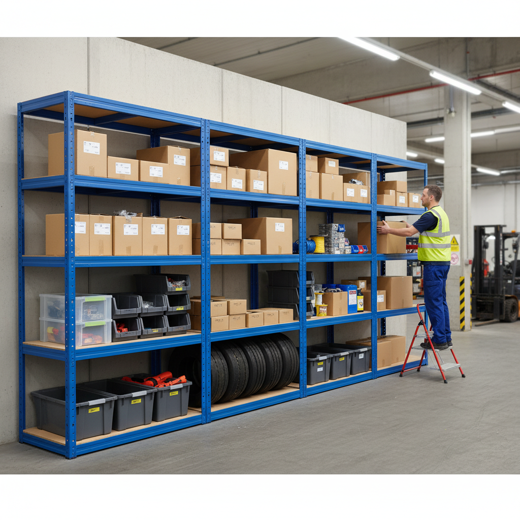 Pack of 4 Heavy Duty Industrial Shelving Units - 2130mm High - 200/280kg Capacity - Side view
