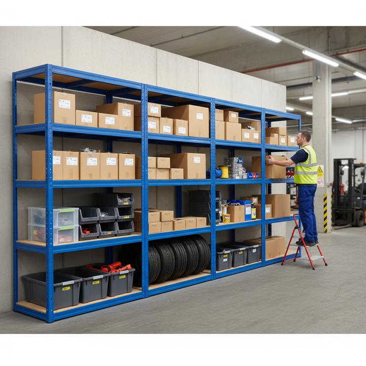 Pack of 4 Heavy Duty Industrial Shelving Units - 2130mm High - 200/280kg Capacity - Side view