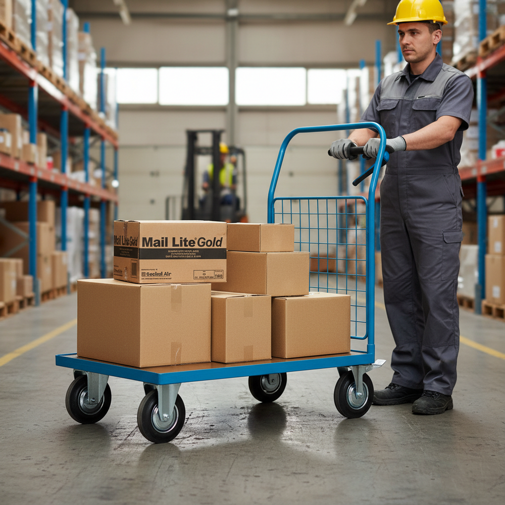 Heavy Duty Platform Truck with Mesh Sides for Secure Transport - Side view